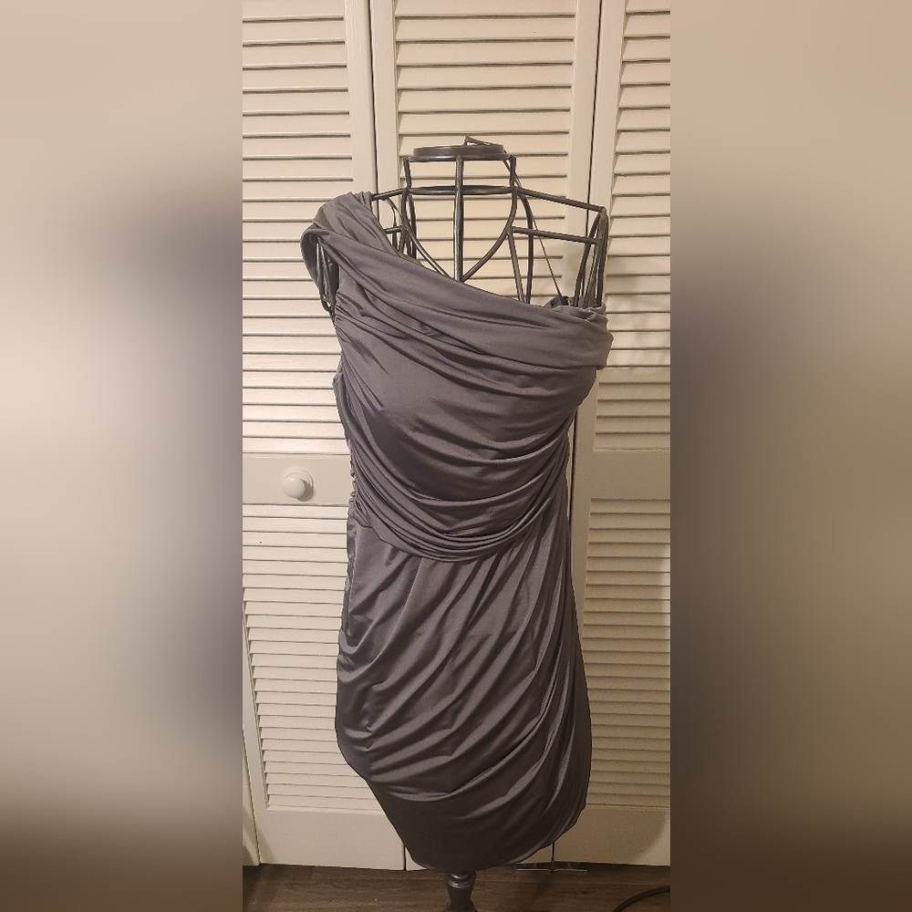 Eliza J One Shoulder Slouched Pewter Grey Dress